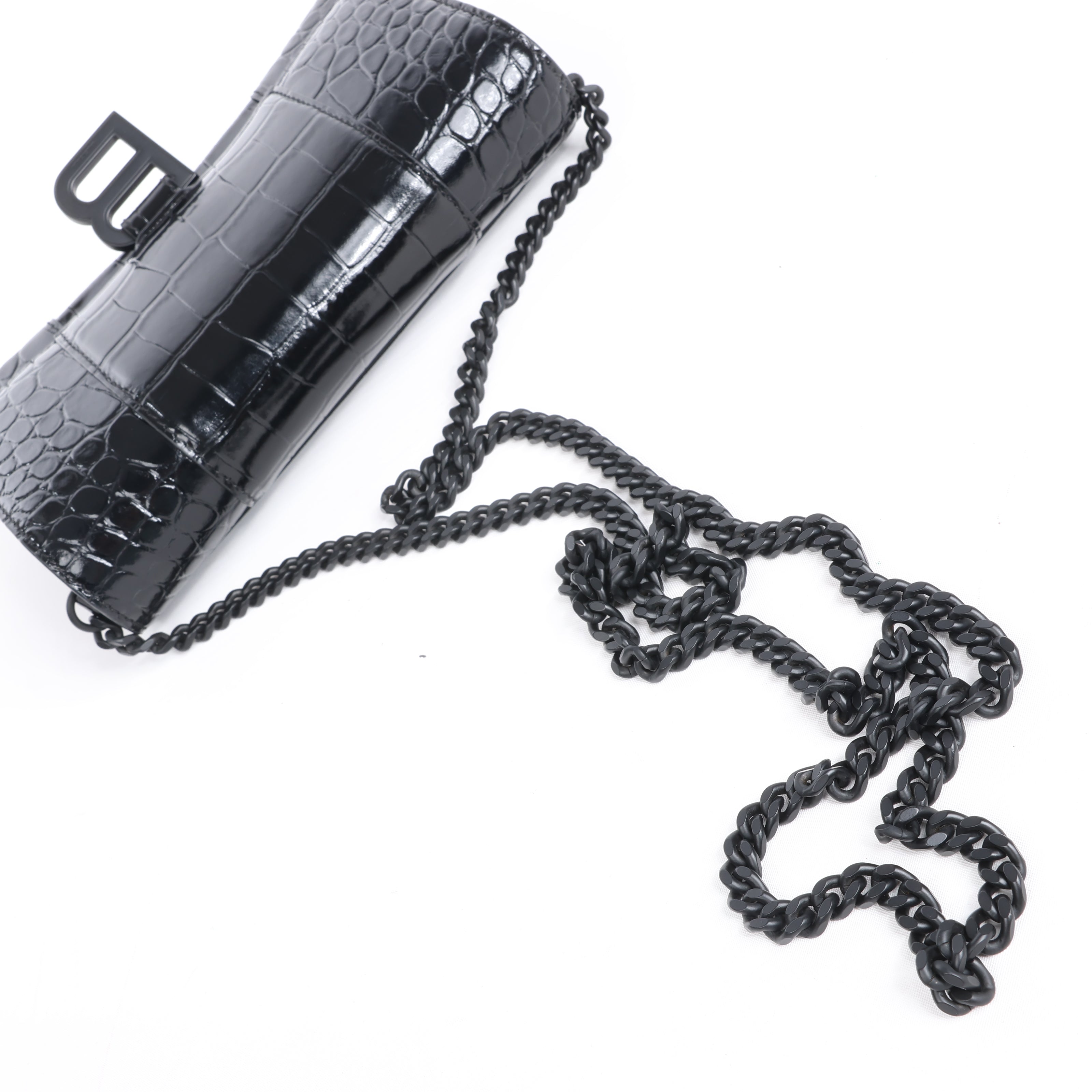 Balenciaga Hourglass Mock Croc Shoulder bag in Black