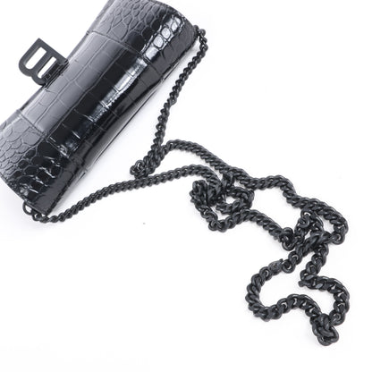 Balenciaga Hourglass Mock Croc Shoulder bag in Black