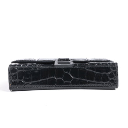 Balenciaga Hourglass Mock Croc Shoulder bag in Black