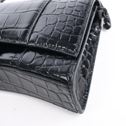 Sac à bandoulière Balenciaga Hourglass Mock Croc en noir