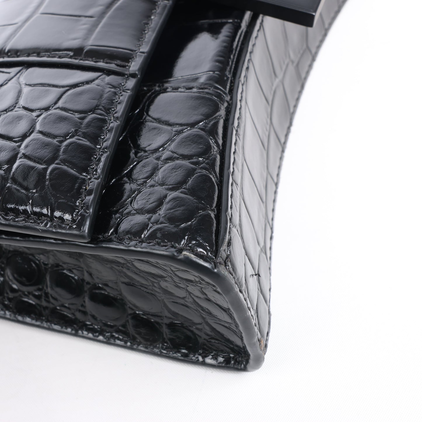 Balenciaga Hourglass Mock Croc Shoulder bag in Black