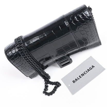 Sac à bandoulière Balenciaga Hourglass Mock Croc en noir