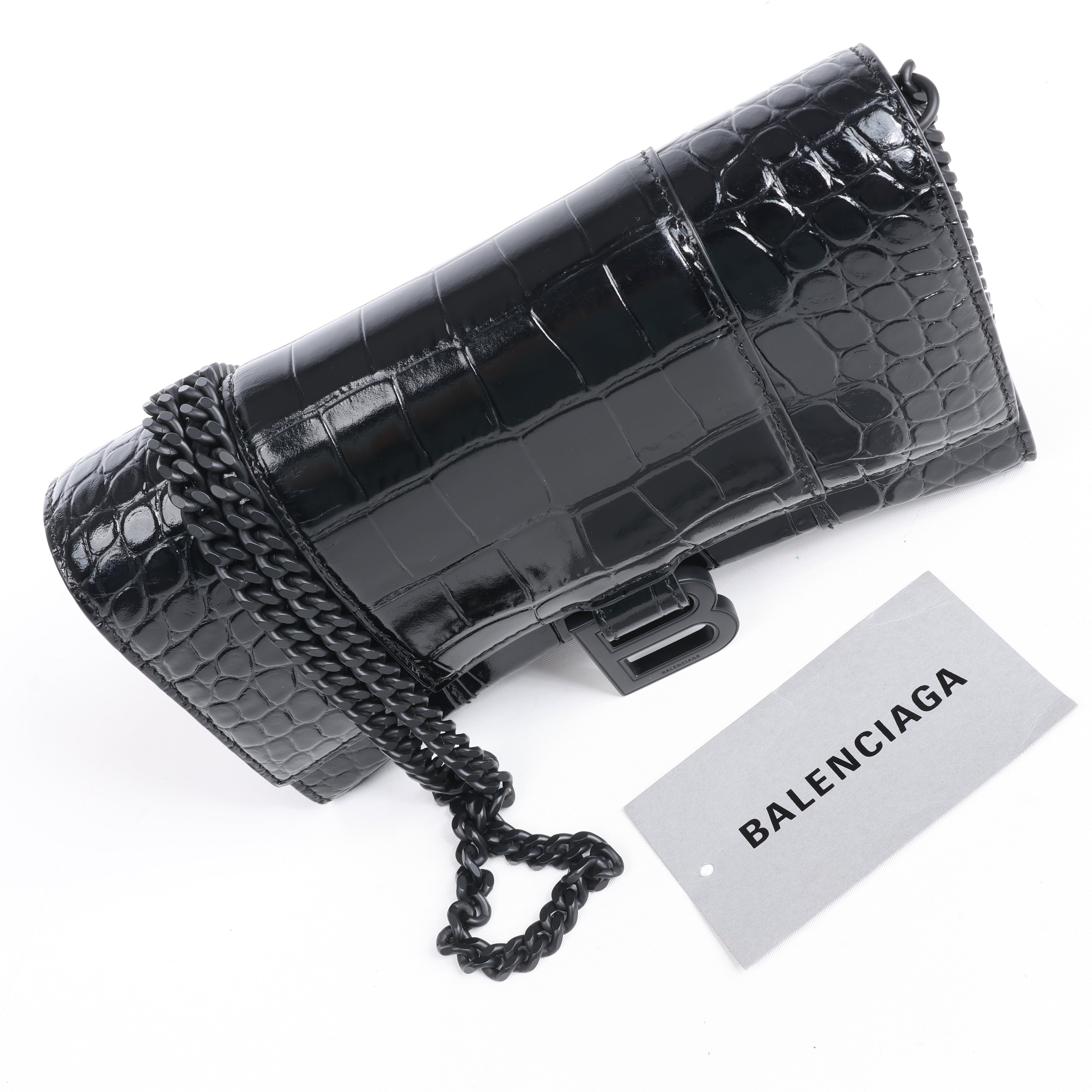 Balenciaga Hourglass Mock Croc Shoulder bag in Black