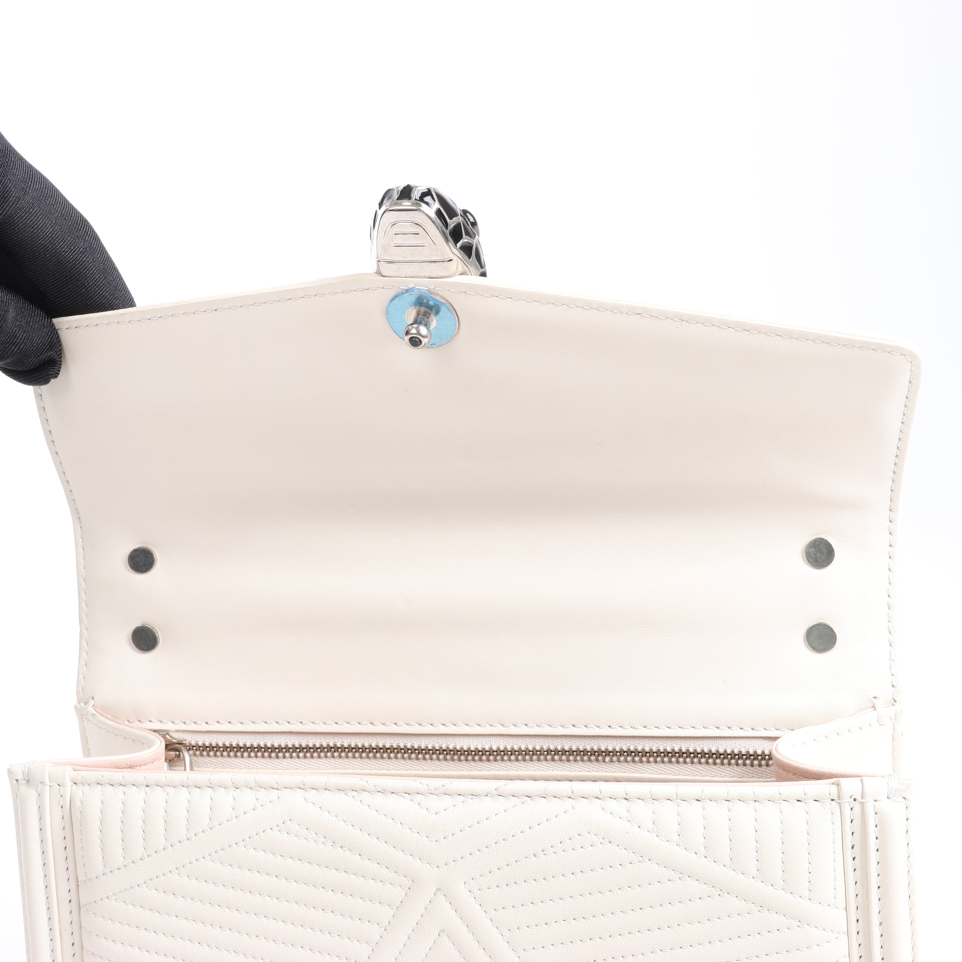 BVLGARI Serpenti Leather Chain Shoulder Bag in White