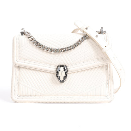 BVLGARI Serpenti Leather Chain Shoulder Bag in White