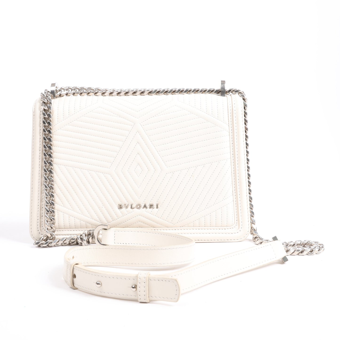 BVLGARI Serpenti Leather Chain Shoulder Bag in White