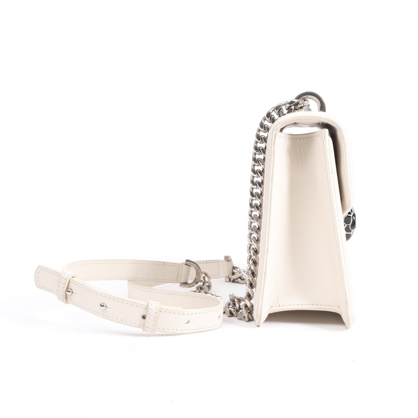 BVLGARI Serpenti Leather Chain Shoulder Bag in White