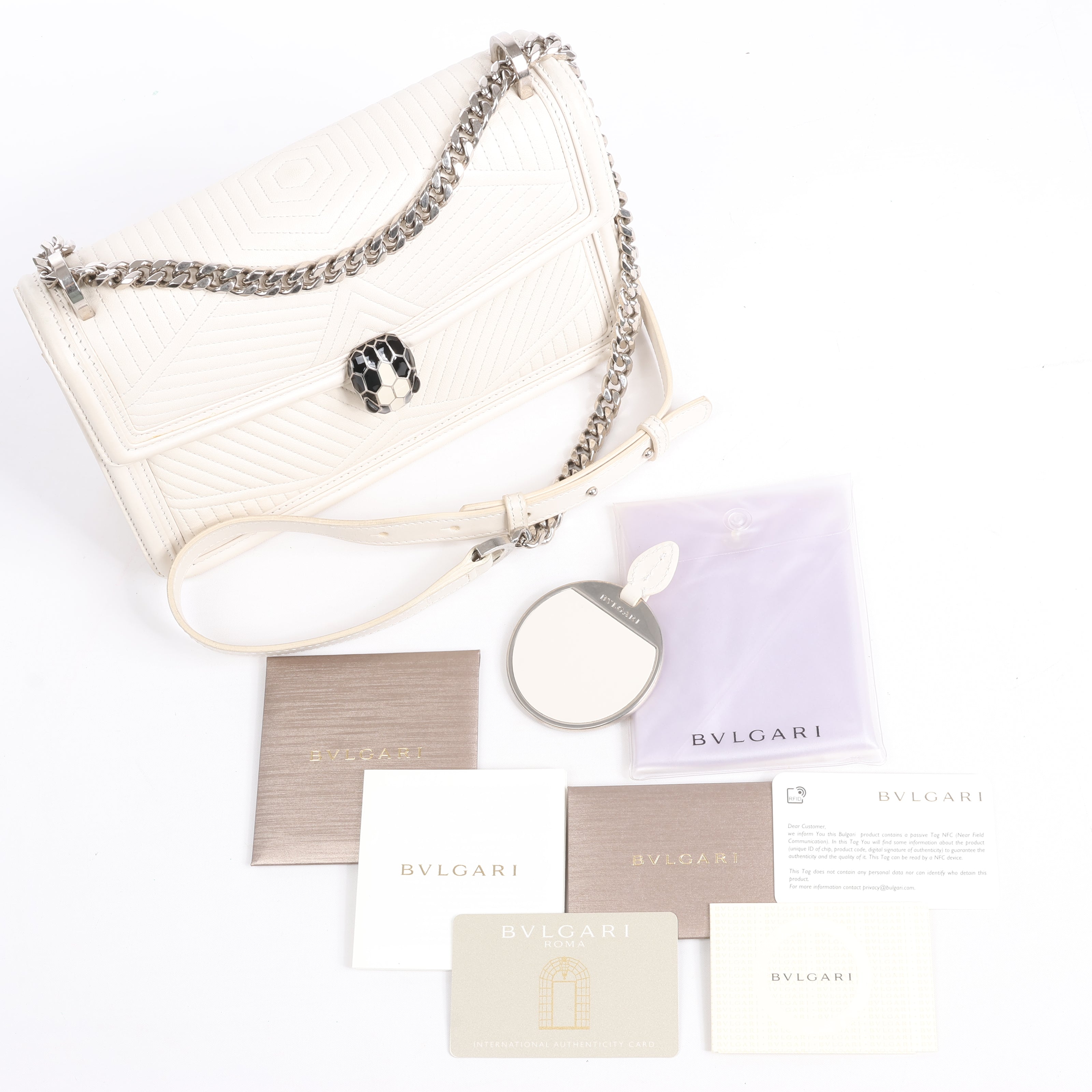 BVLGARI Serpenti Leather Chain Shoulder Bag in White