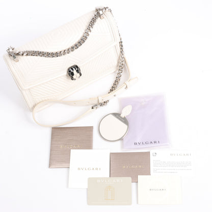 BVLGARI Serpenti Leather Chain Shoulder Bag in White