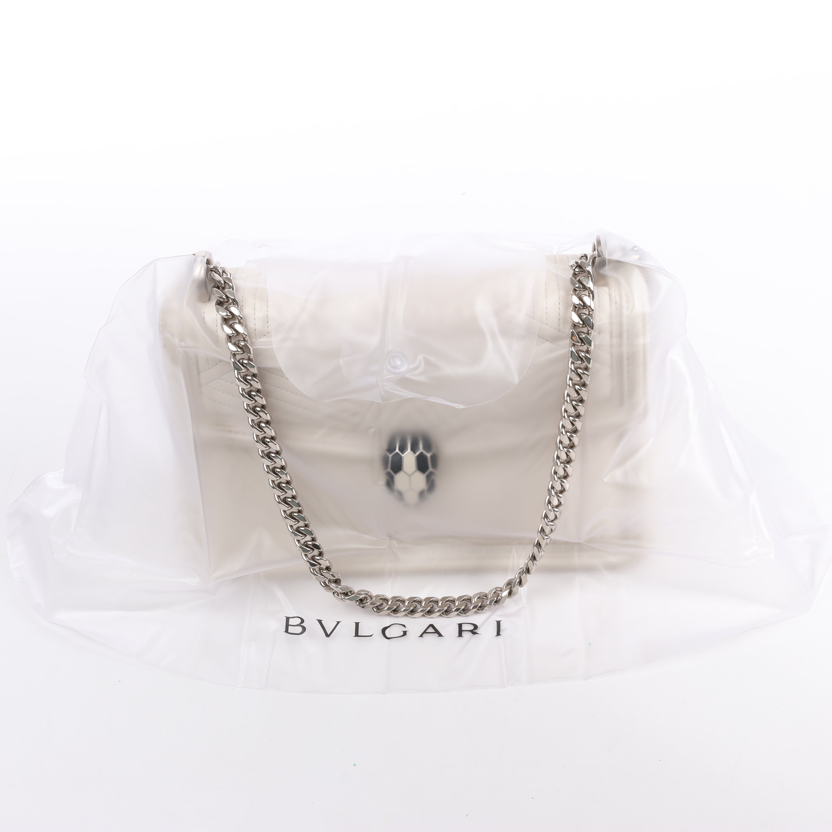 BVLGARI Serpenti Leather Chain Shoulder Bag in White