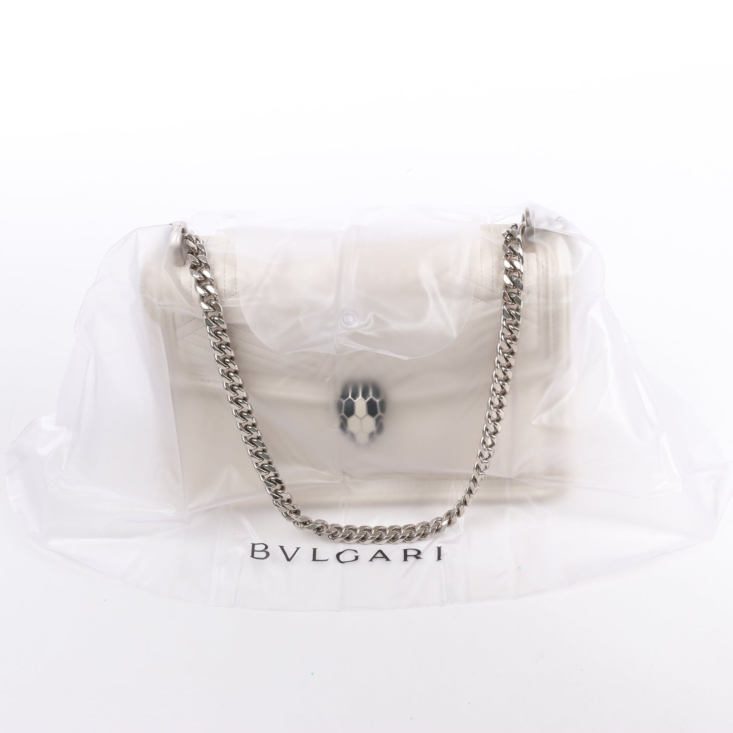BVLGARI Serpenti Leather Chain Shoulder Bag in White