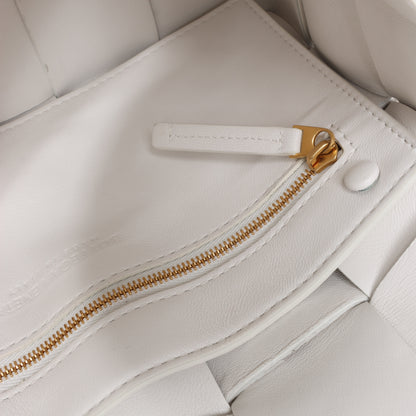 Bottega Veneta Maxi Intrecciato Cassette Leather Shoulder Bag in White