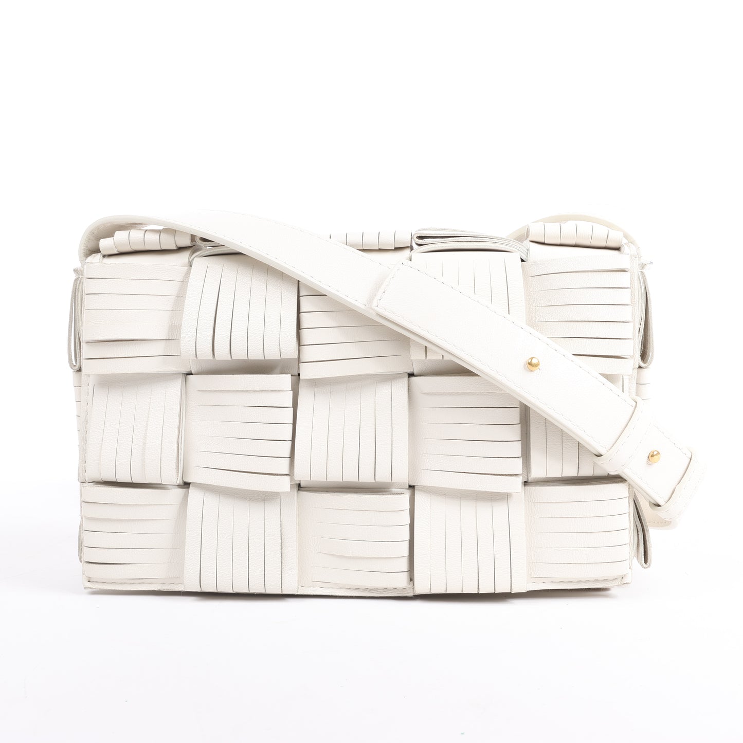 Bottega Veneta Maxi Intrecciato Cassette Leather Shoulder Bag in White