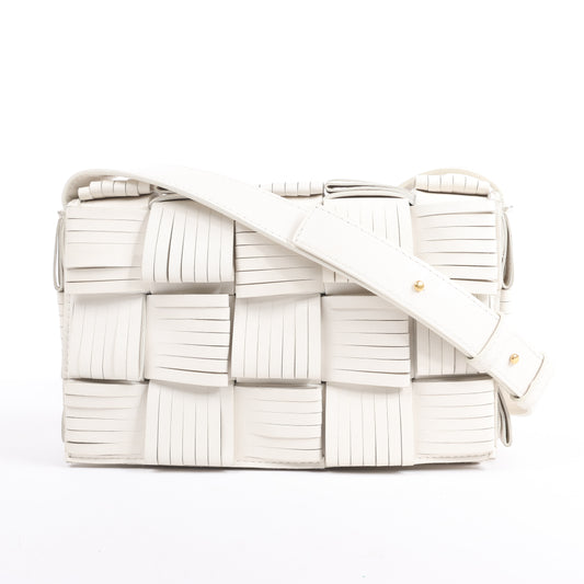 Bottega Veneta Maxi Intrecciato Cassette Leather Shoulder Bag in White