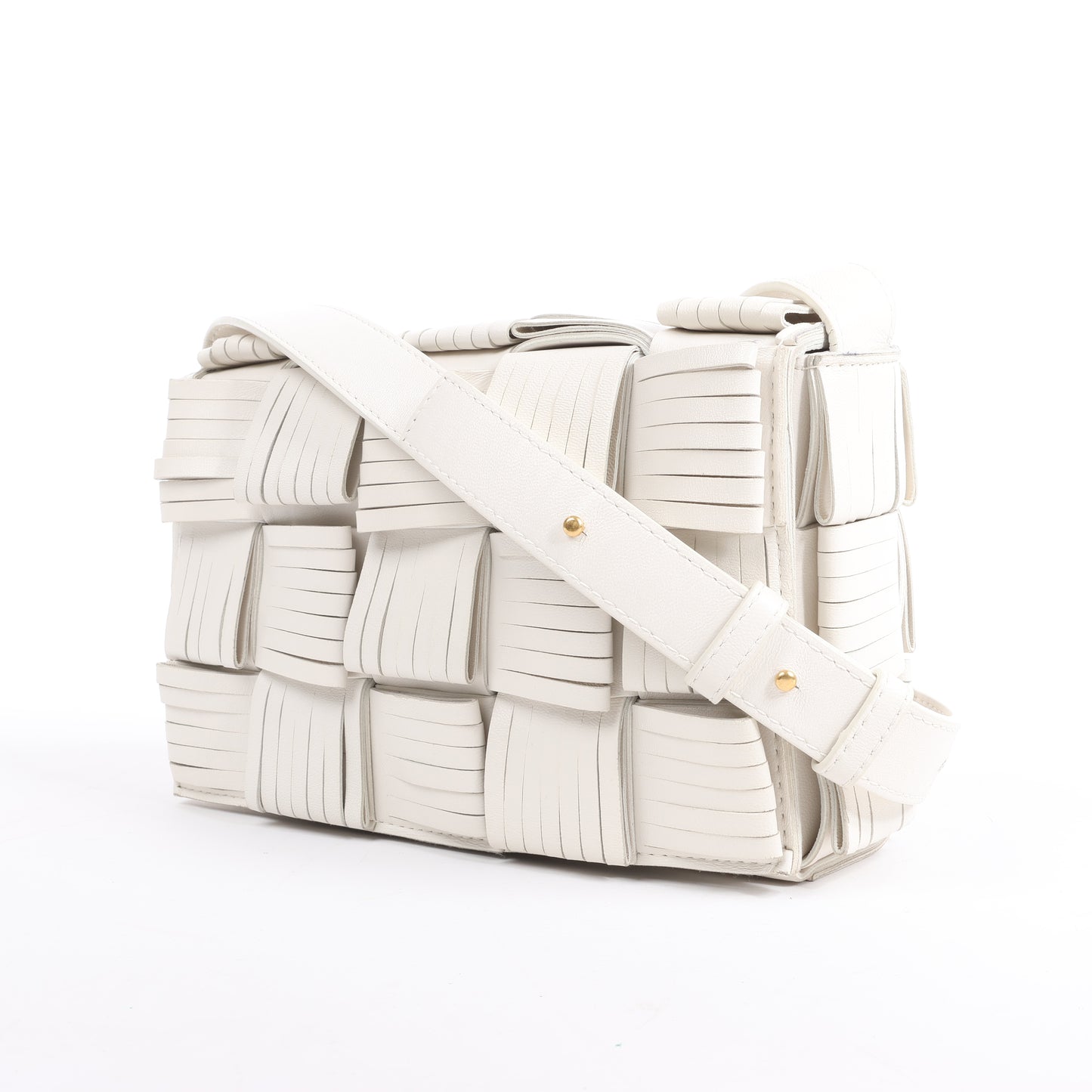 Bottega Veneta Maxi Intrecciato Cassette Leather Shoulder Bag in White