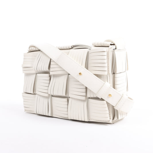 Bottega Veneta Maxi Intrecciato Cassette Leather Shoulder Bag in White