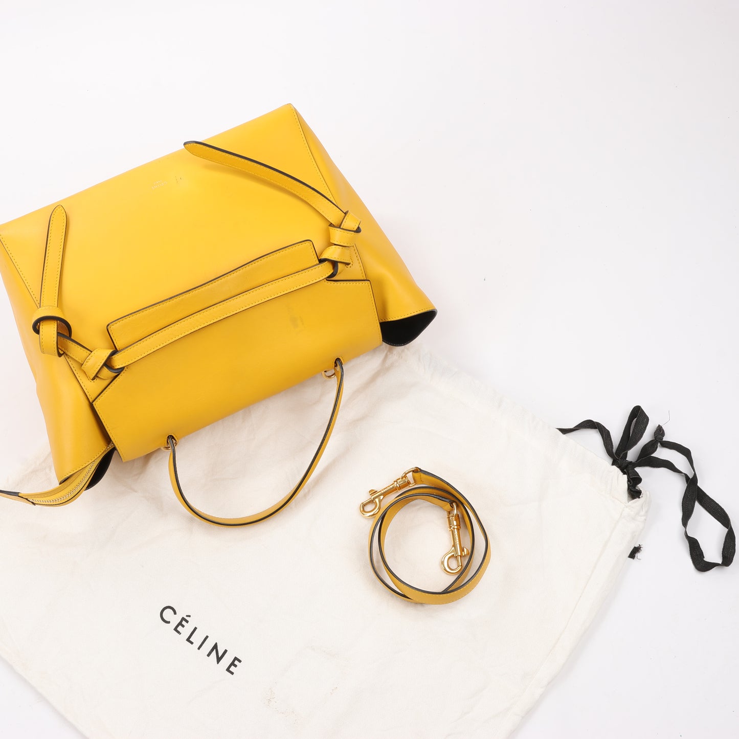 CELINE Smooth Calfskin Mini Belt Bag 2Way Handbag in Yellow
