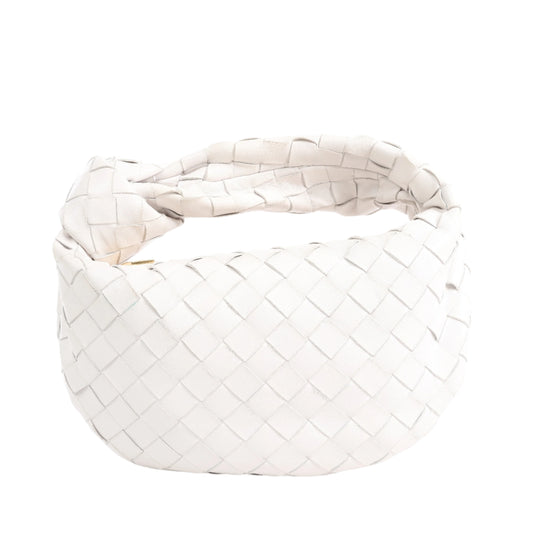 Bottega Veneta Intrecciato Mini Jodie Leather Handbag in White