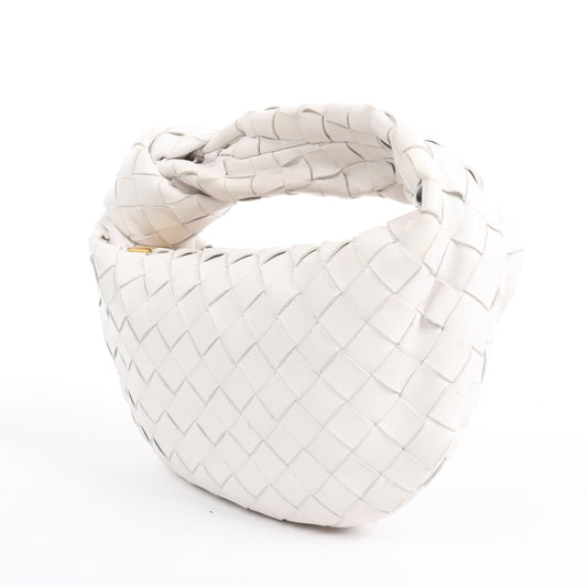 Bottega Veneta Intrecciato Mini Jodie Leather Handbag in White