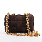 Bottega Veneta Padded Chain Cassette Maxi Intrecciato Suede Shoulder Bag in Brown