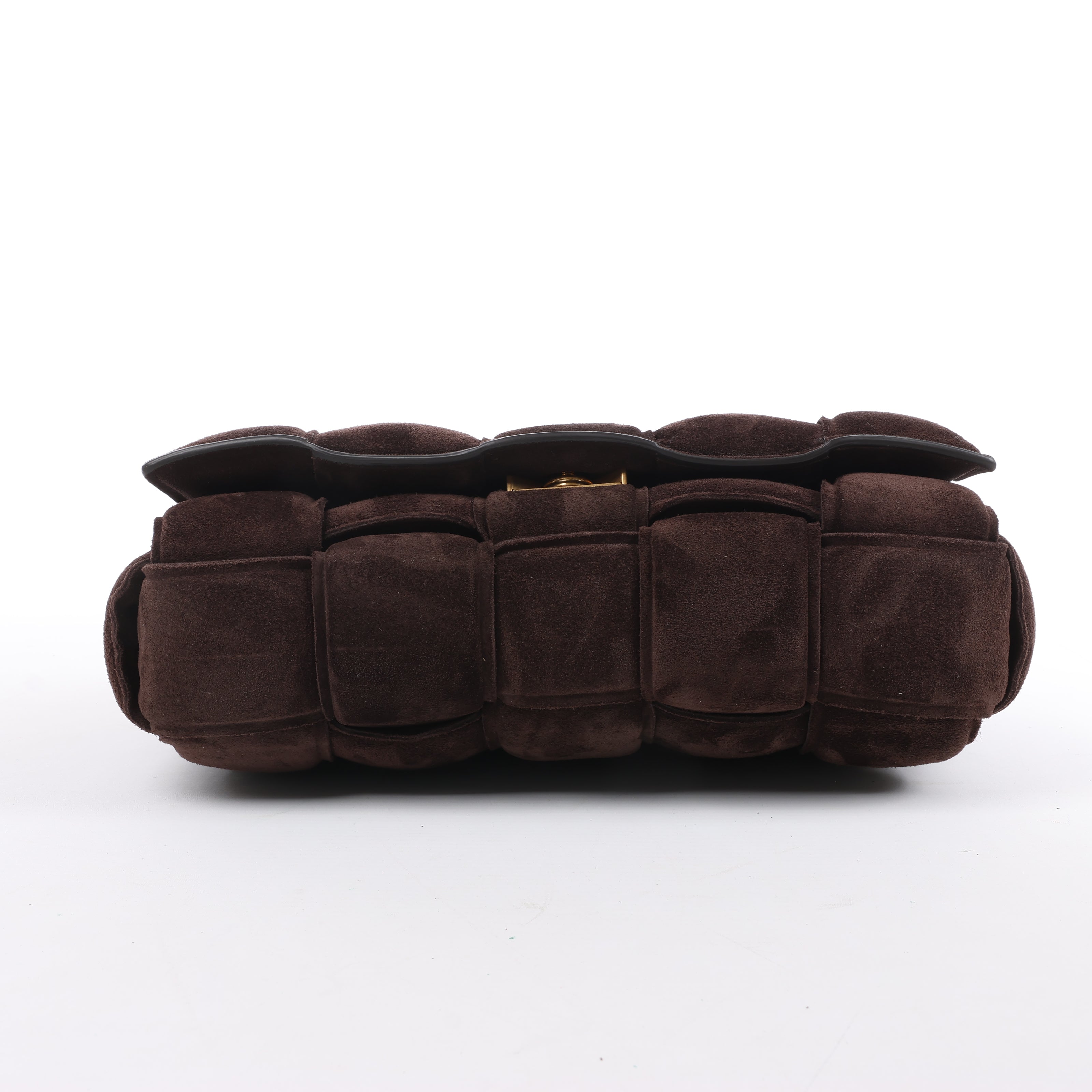 Bottega Veneta Padded Chain Cassette Maxi Intrecciato Suede Shoulder Bag in Brown