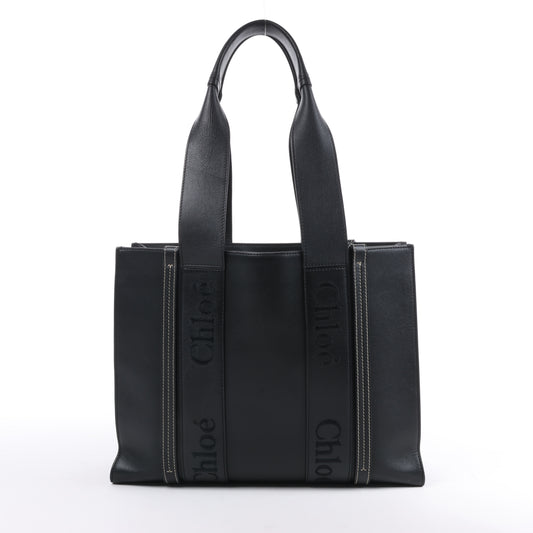 Sac cabas Chloé Woody Medium en cuir noir