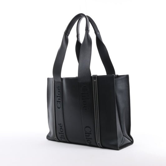 Sac cabas Chloé Woody Medium en cuir noir