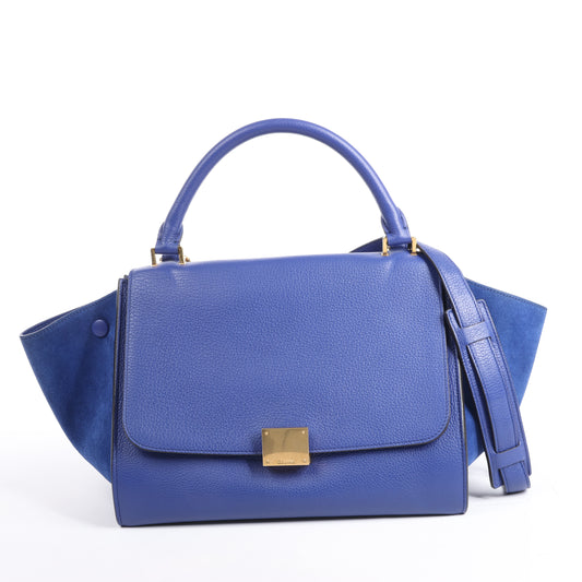 Sac à main double sens en cuir et daim trapèze CELINE bleu
