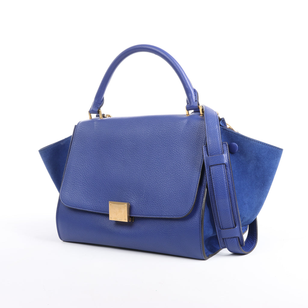 CELINE Trapeze Leather x Suede 2Way Handbag in Blue