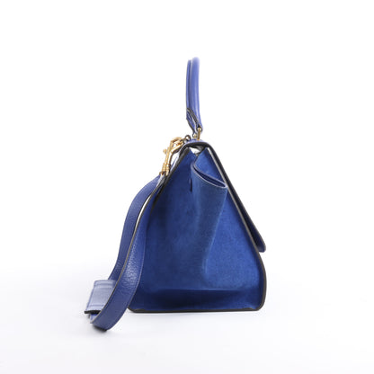 CELINE Trapeze Leather x Suede 2Way Handbag in Blue