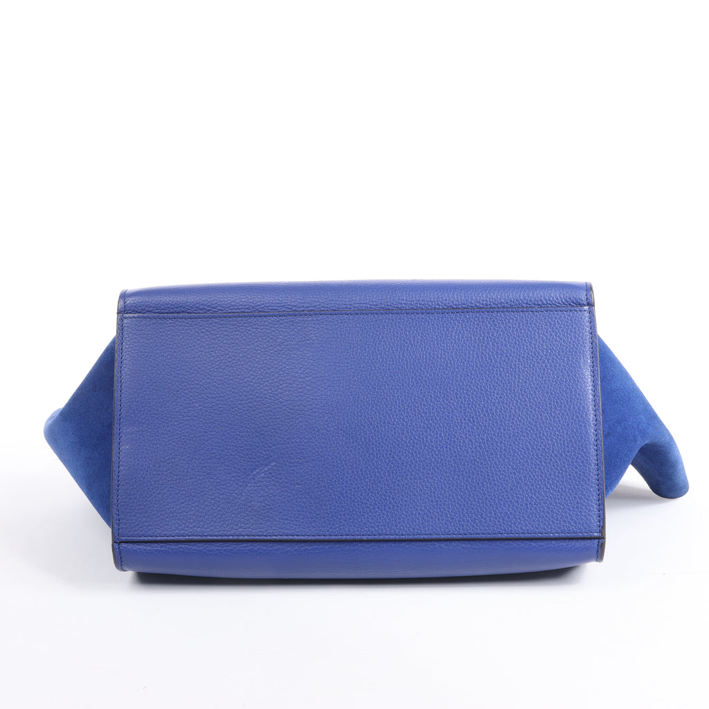 CELINE Trapeze Leather x Suede 2Way Handbag in Blue