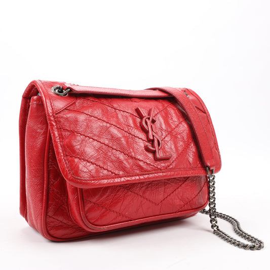 Saint Laurent Paris Niki Baby Leather Chain Shoulder Bag Red 533037