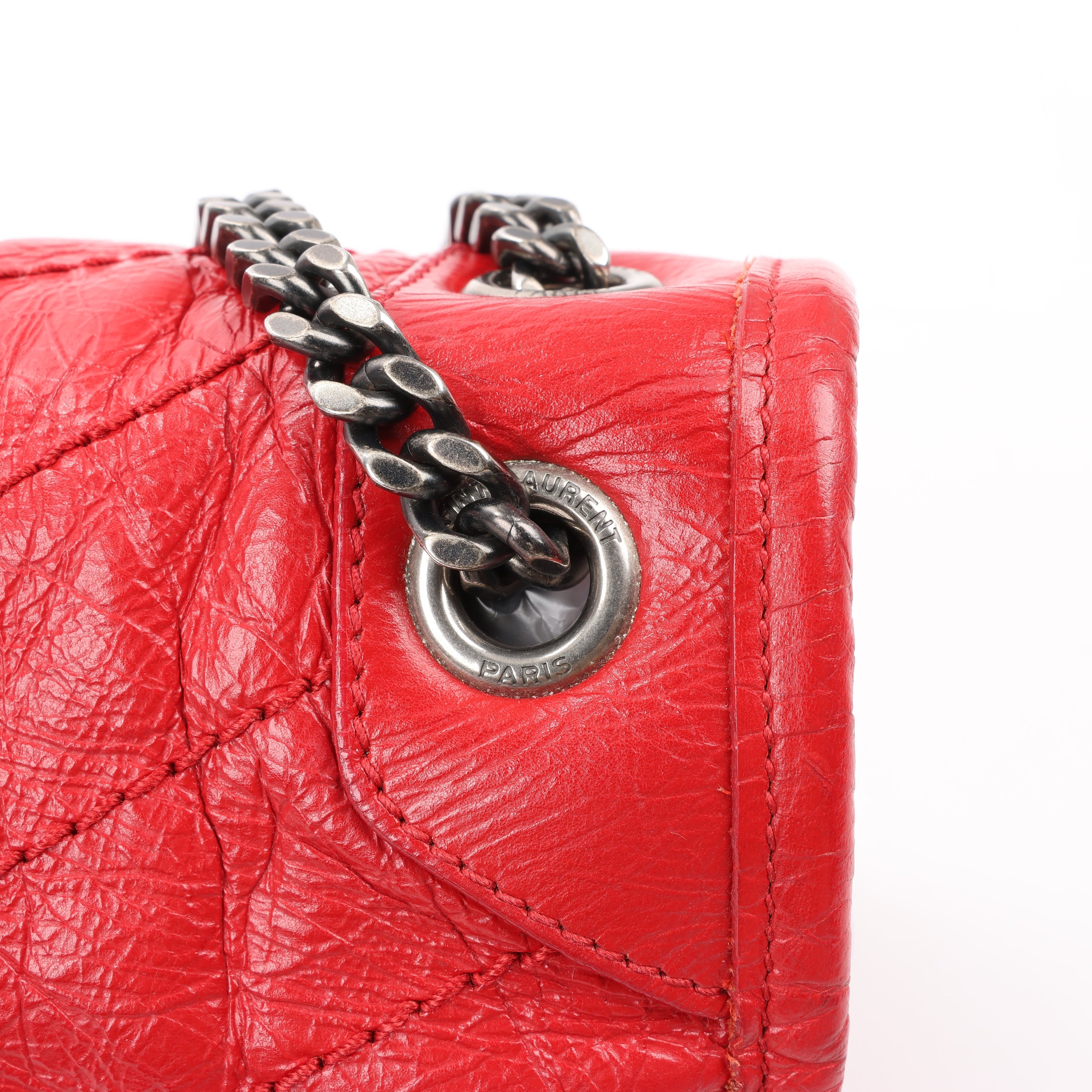 Saint Laurent Paris Niki Baby Leather Chain Shoulder Bag Red 533037