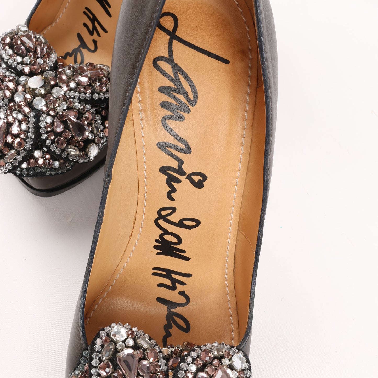 Escarpins Lanvin Paris à plateforme en cuir gris orné de bijoux, pointure 37,5