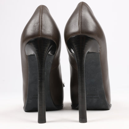Lanvin Paris Plateau-Pumps aus Leder mit Schmucksteinverzierung in Grau, Größe 37,5