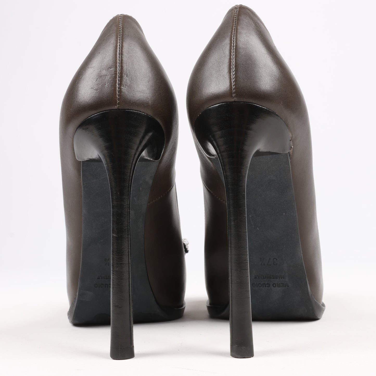 Lanvin Paris Platform Leather Jewel Embellished Heels in  Gray Size 37.5