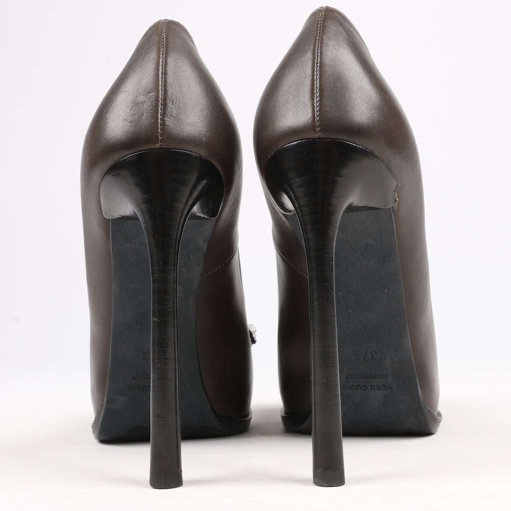 Lanvin Paris Platform Leather Jewel Embellished Heels in  Gray Size 37.5