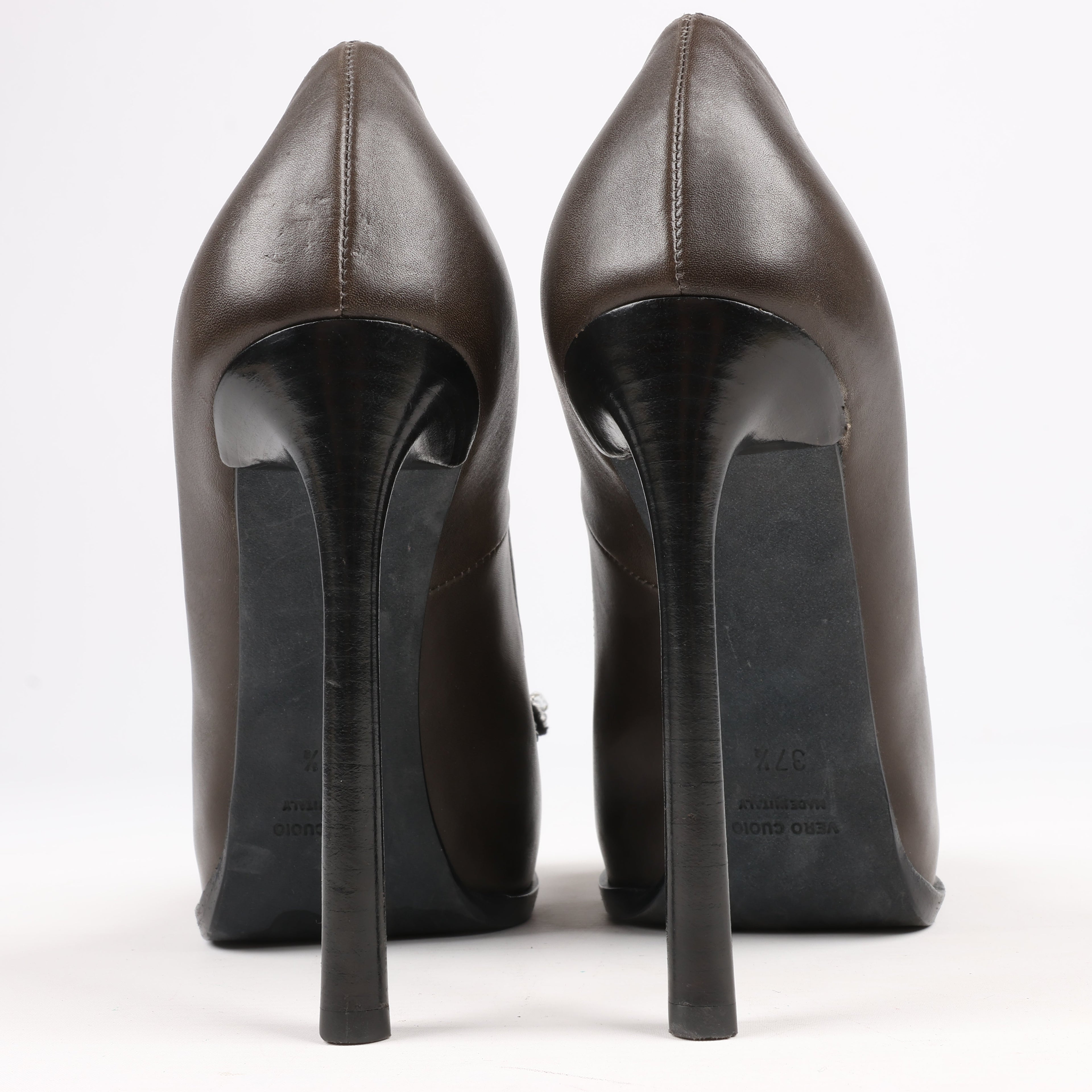 Lanvin Paris Platform Leather Jewel Embellished Heels in  Gray Size 37.5