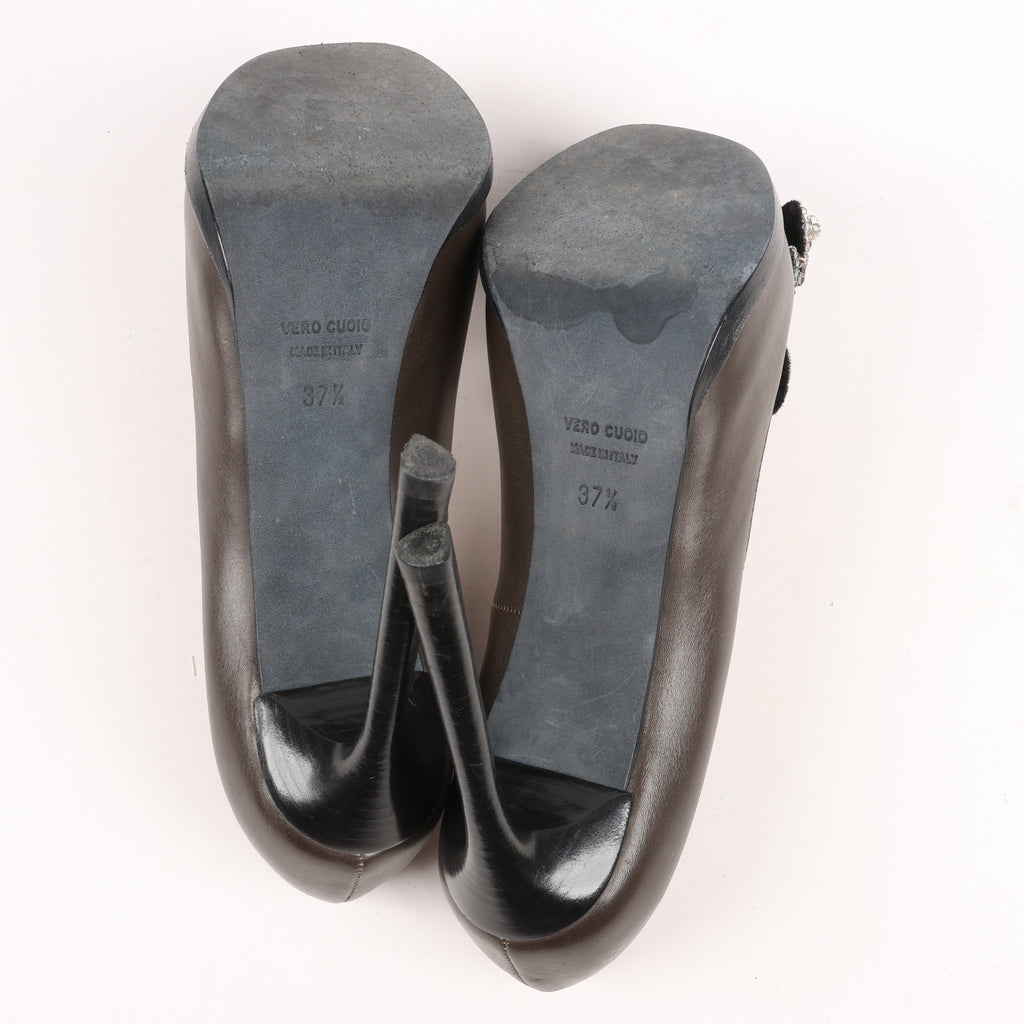 Lanvin Paris Platform Leather Jewel Embellished Heels in  Gray Size 37.5