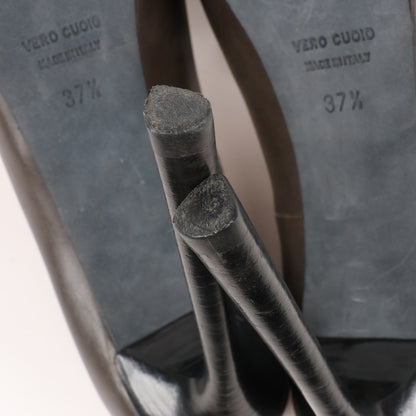 Lanvin Paris Plateau-Pumps aus Leder mit Schmucksteinverzierung in Grau, Größe 37,5
