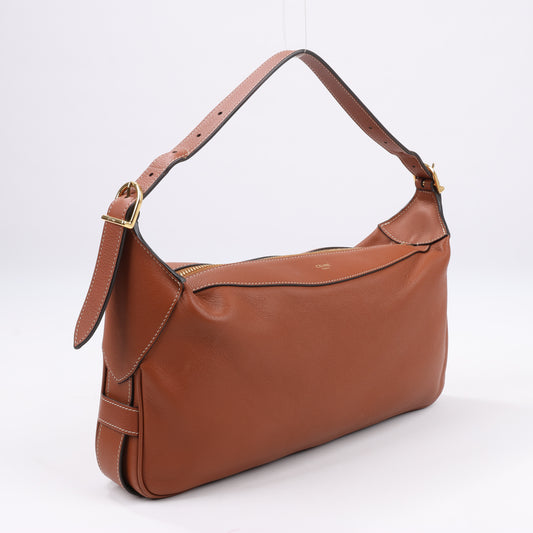 Sac à bandoulière Romy moyen format en cuir de veau souple CELINE marron