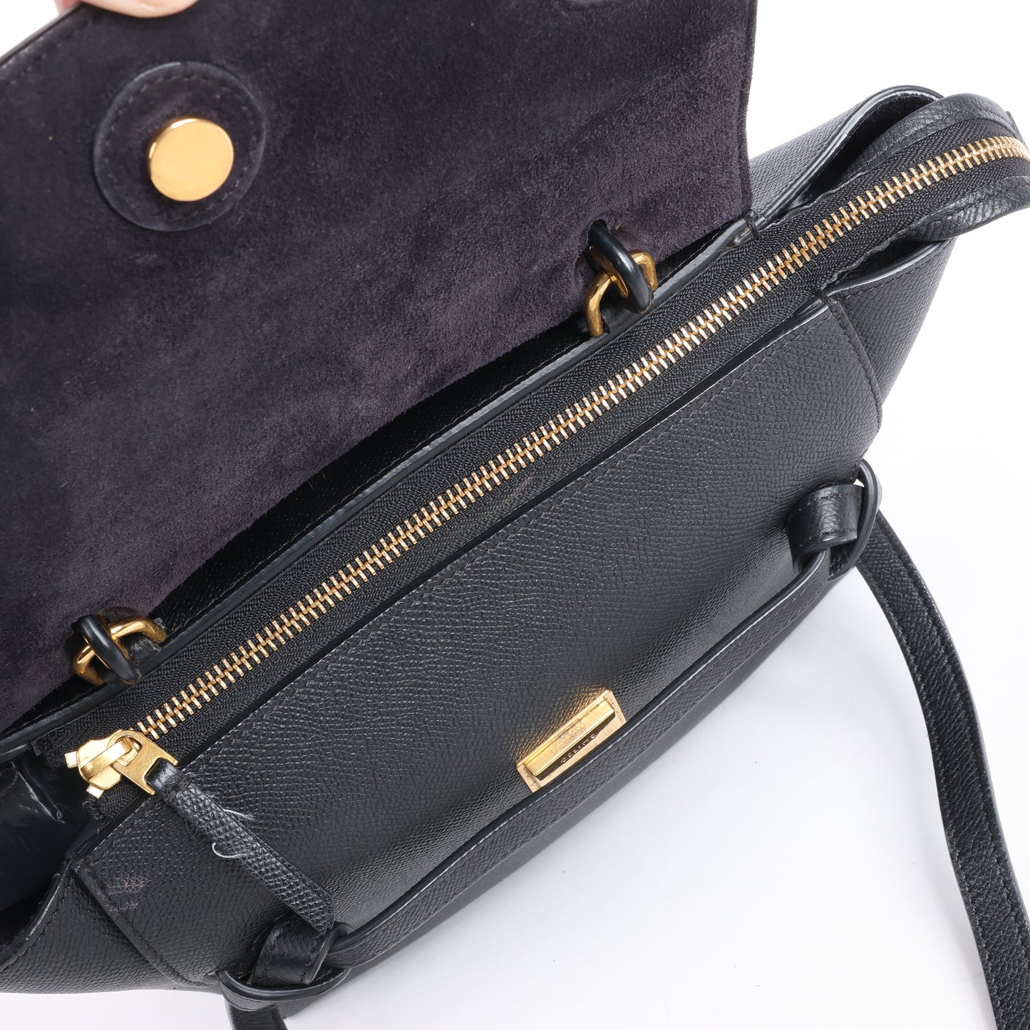 CELINE Belt Bag Grained Calfskin Micro 2Way Handbag in Black