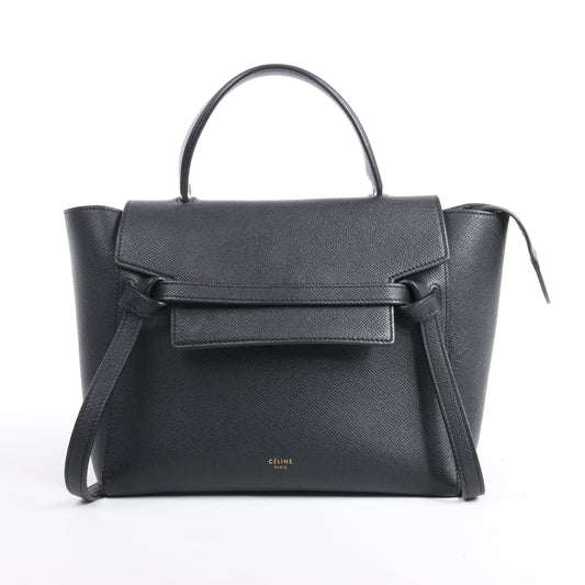 Sac ceinture CELINE en cuir de veau grainé, micro sac à main 2 voies, noir