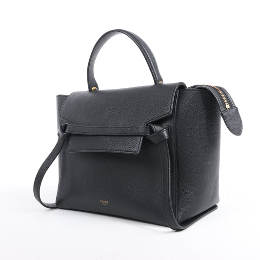 Sac ceinture CELINE en cuir de veau grainé, micro sac à main 2 voies, noir