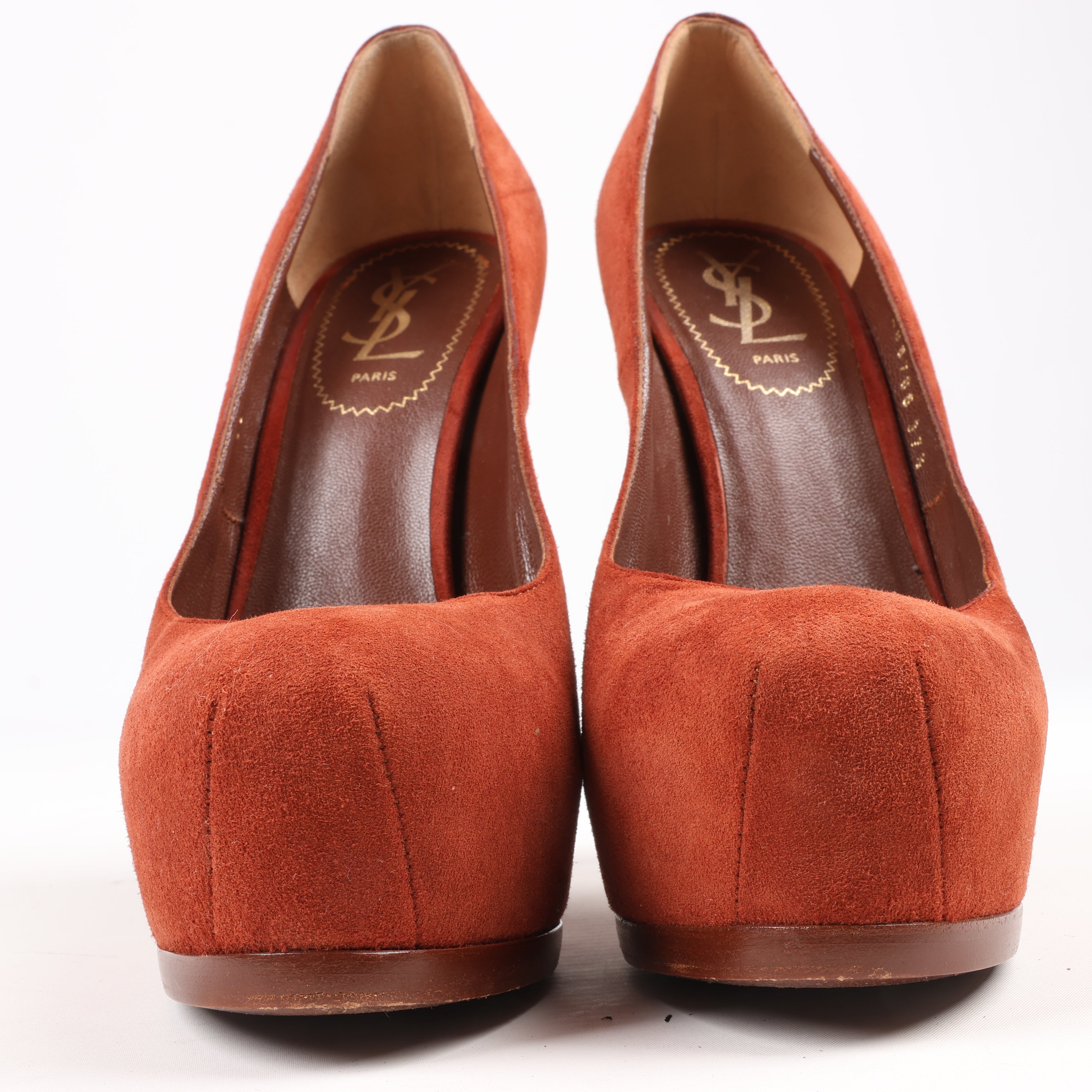 Saint Laurent Tribute Two Brown Suede Pumps, Size 37.5 EU