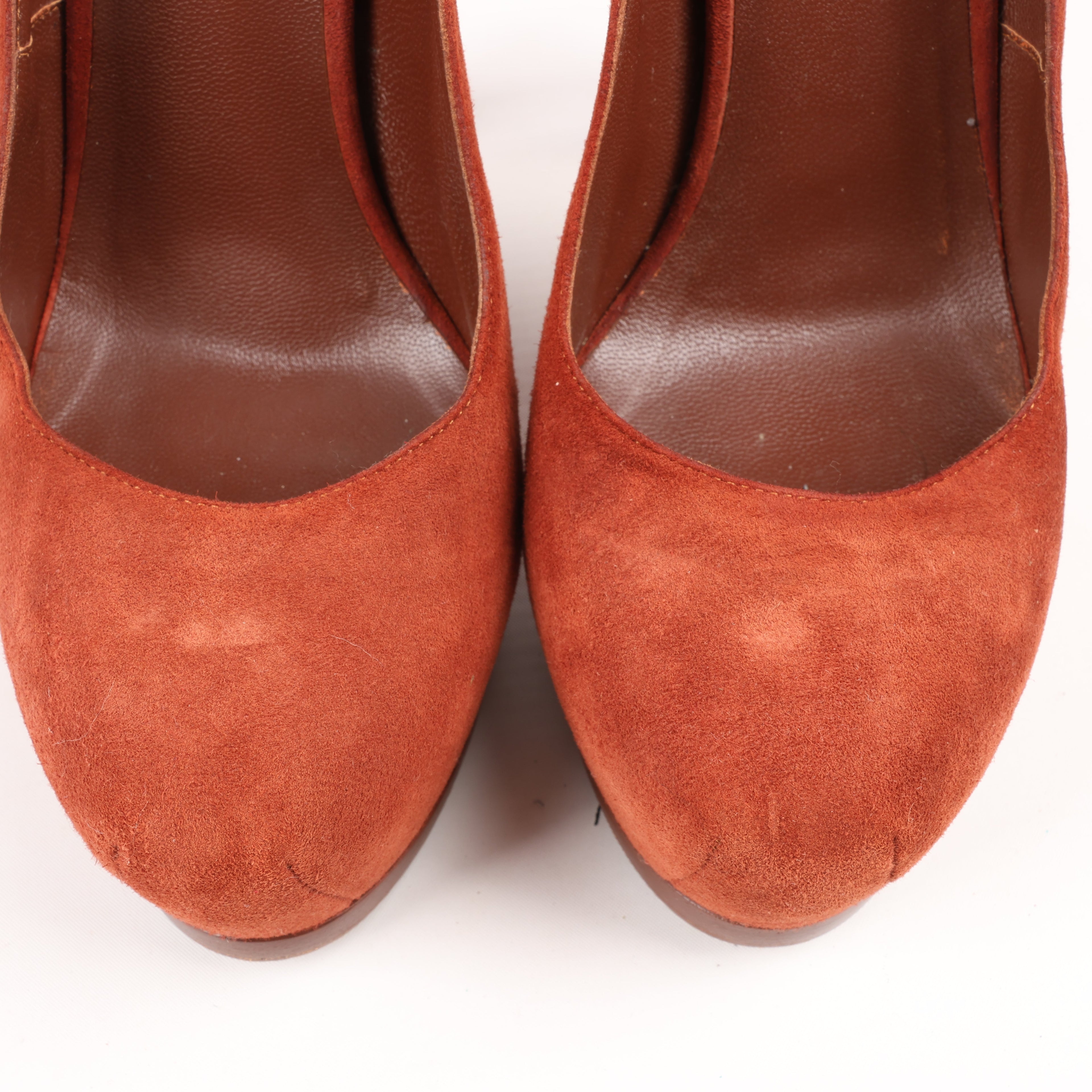 Saint Laurent Tribute Two Brown Suede Pumps, Size 37.5 EU