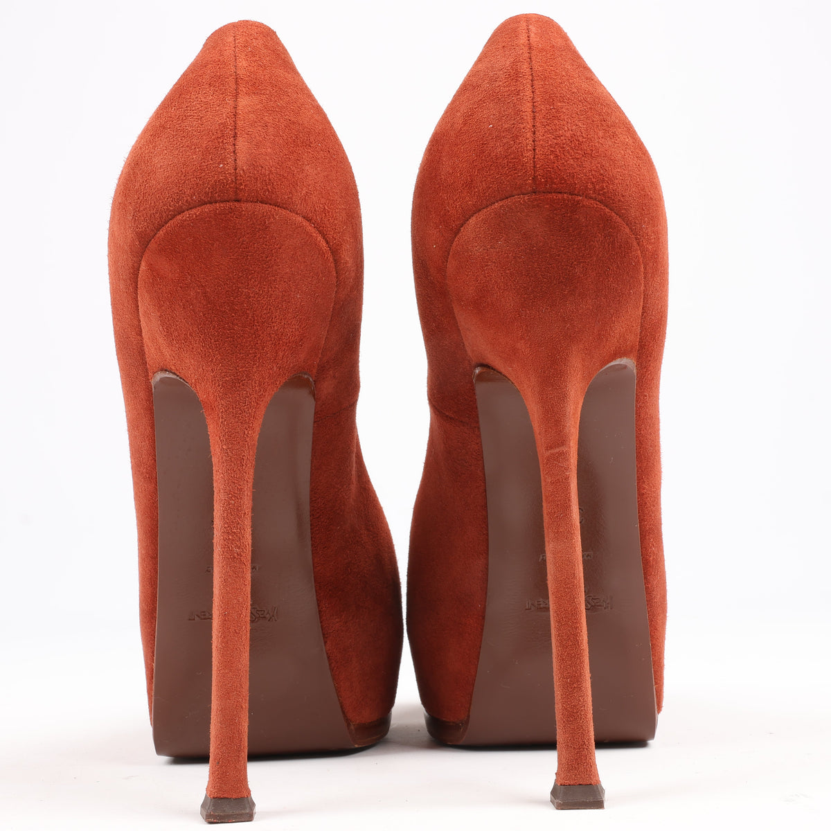 Saint Laurent Tribute Two Brown Suede Pumps, Size 37.5 EU