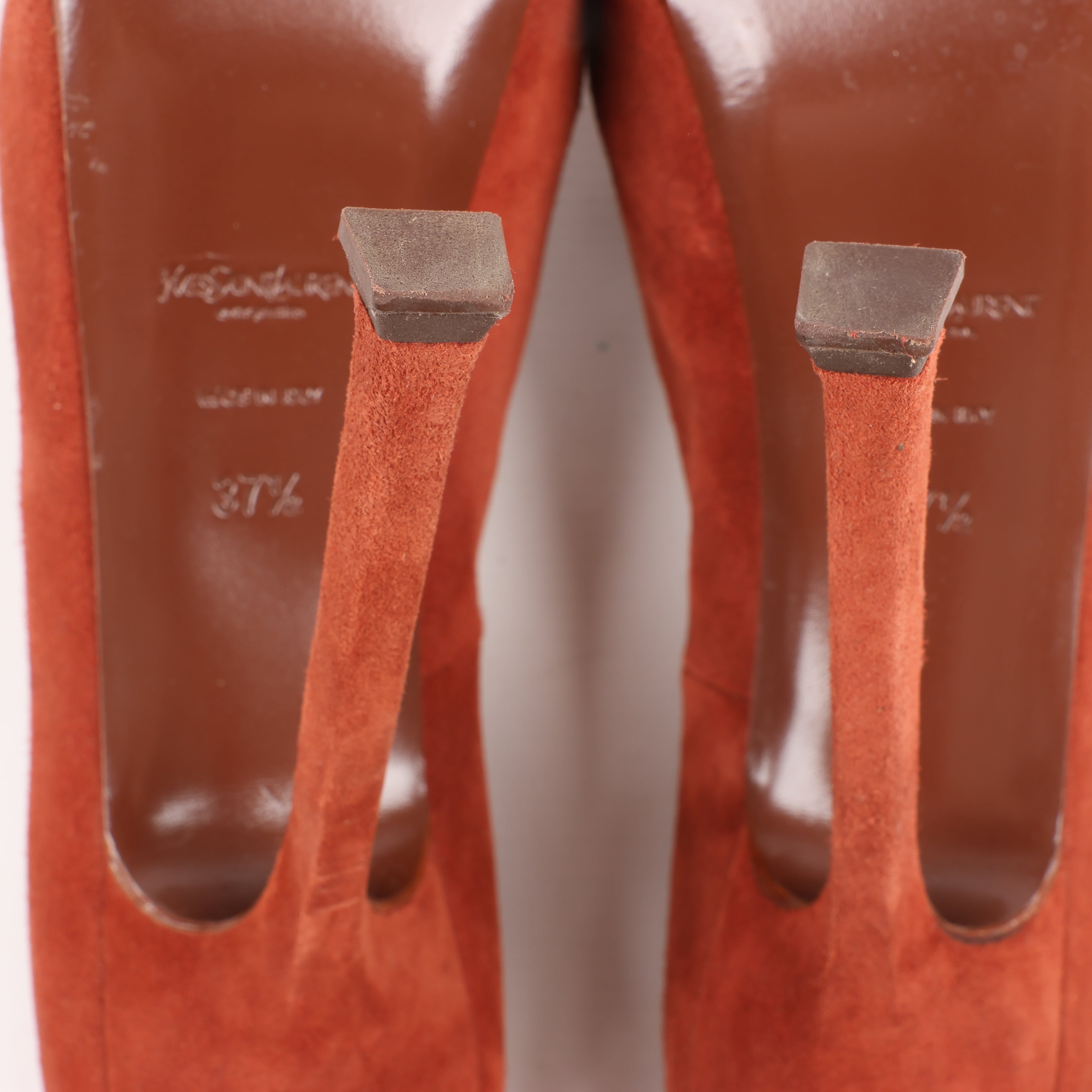 Saint Laurent Tribute Two Brown Suede Pumps, Size 37.5 EU
