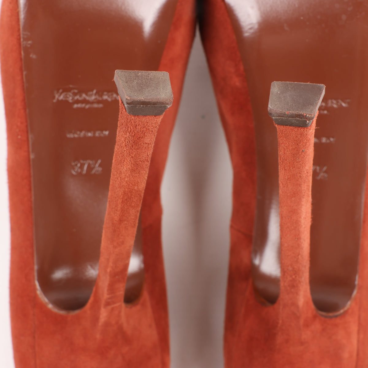 Saint Laurent Tribute Two Brown Suede Pumps, Size 37.5 EU