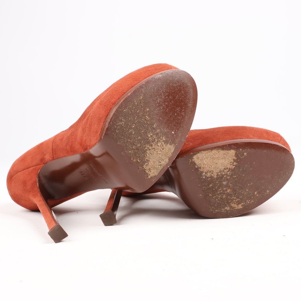 Saint Laurent Tribute Two Brown Suede Pumps, Size 37.5 EU